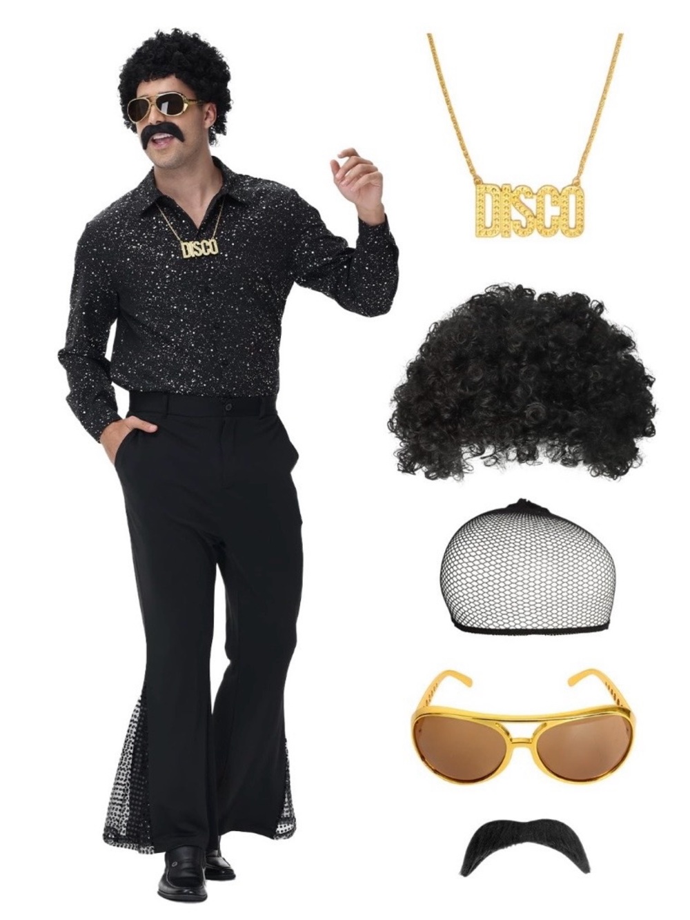 70’s Disco Mens Medium Full Costume Halloween Party Cosplay Couples Groovy New
